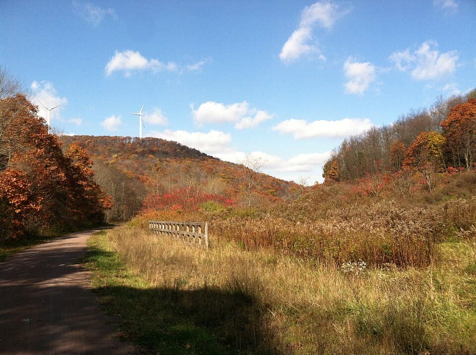 The great allegheny passage in fall view of wind turbines