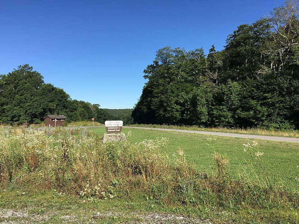 2017-07-30 08 58 55 Sign for the Little Laurel Scenic Overlook along West Virginia State Route 150 (Highland Scenic Highway) in western Pocahontas County, West Virginia